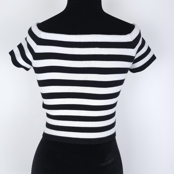 Alice + Olivia Boat neck Nautical Stripe thick knit Crop Top - Picture 4 of 10